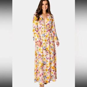 Buddy Love Dress Womens Small Floral Eden Maxi Side Slit Ruffle Boho Cottagecore